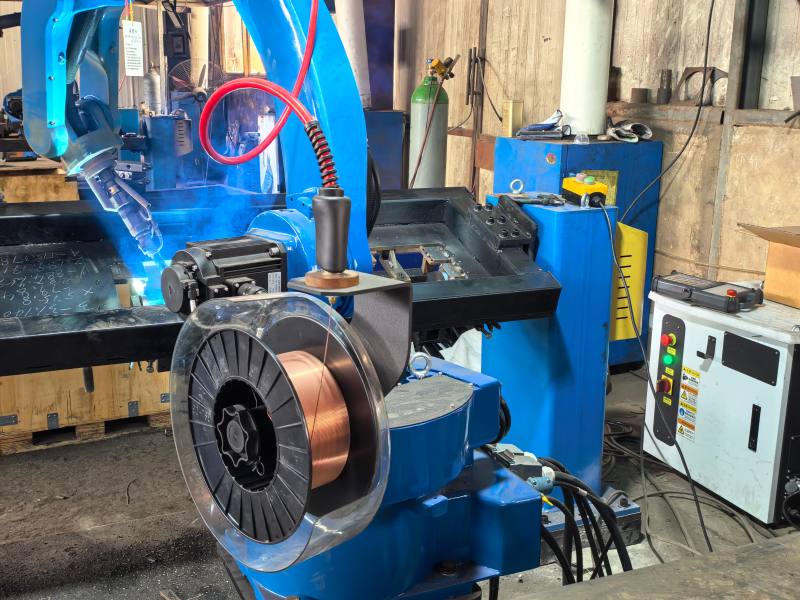 The welding robot from the equipment manufacturer performs batch welding of components